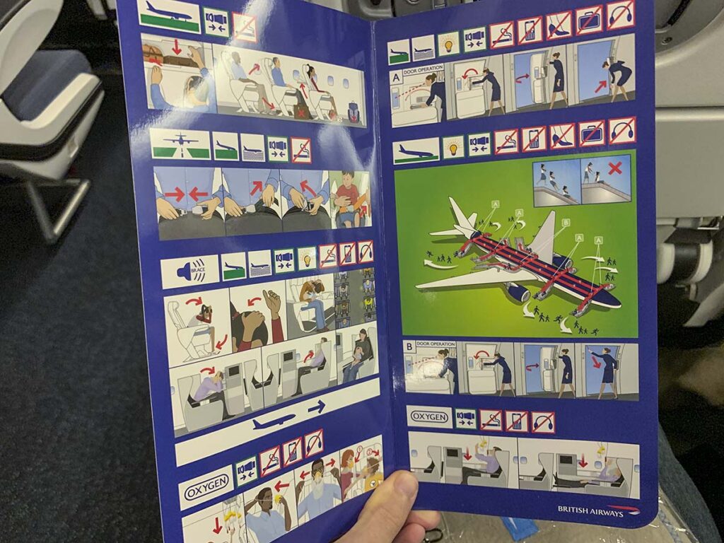 British Airways 777-300ER safety card inside