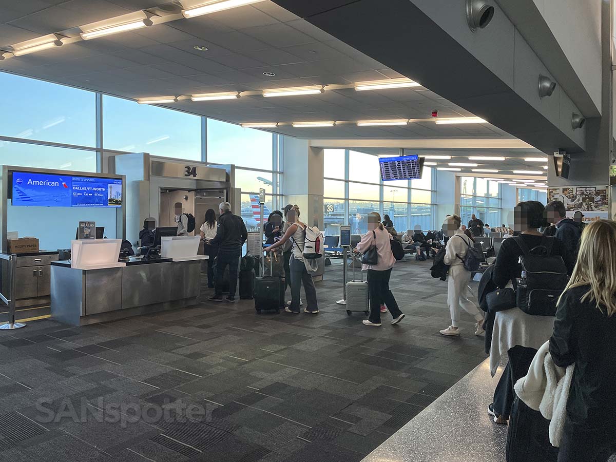Boarding American Airlines flight at gate 34 San Diego airport