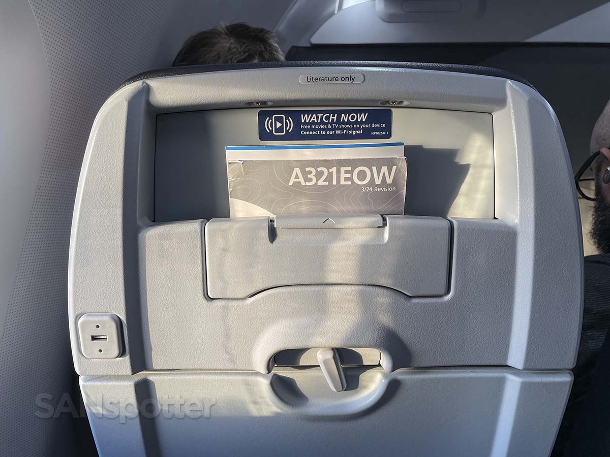 American Airlines A321 main cabin extra seat back pocket no video screen