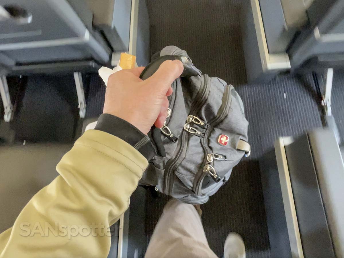 Walking up the aisle of an American Airlines A321