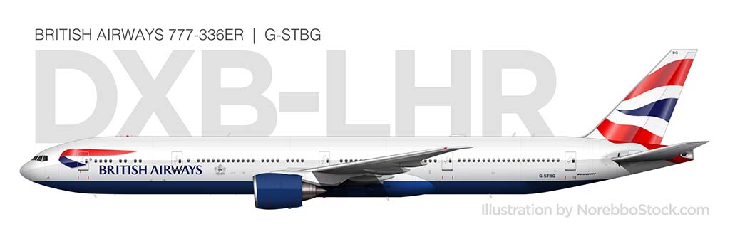 British Airways 777-300ER g-stbg side view