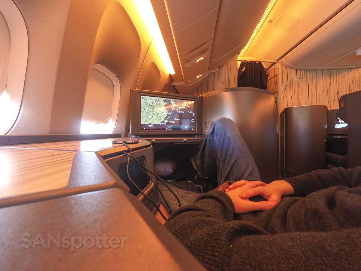 Relaxing in a China Airlines 777-300ER business class seat