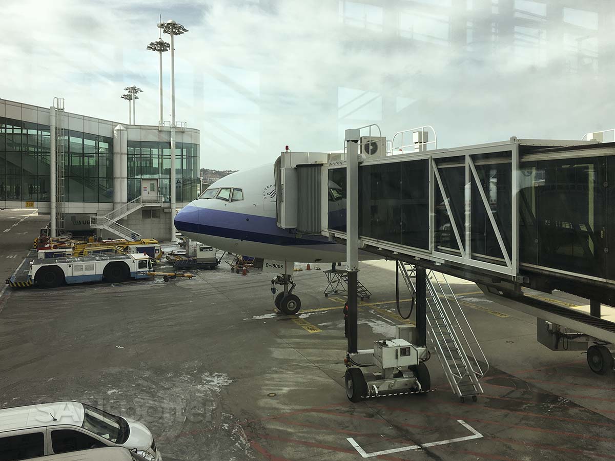 China Airlines 777-300ER B-18005 parked at gate 126 ICN
