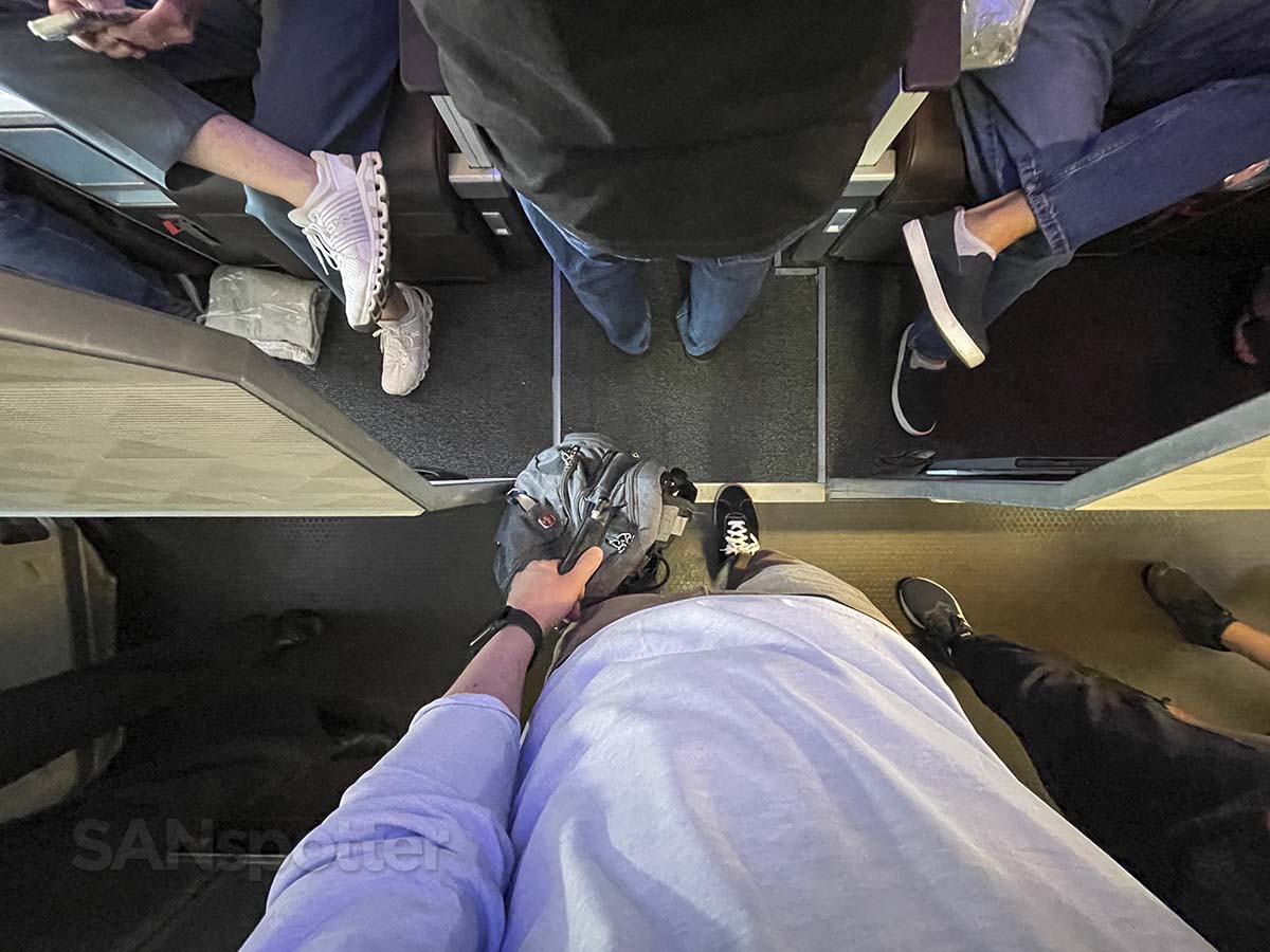 Walking through the first class cabin on the way to economy Hawaiian Airlines A321neo