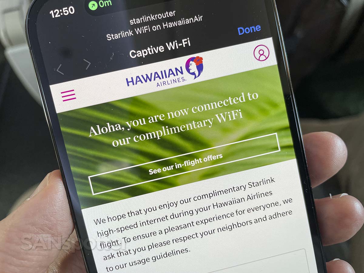 Connecting to the free Starlink wi-Fi in Hawaiian Airlines A321neo Extra Comfort