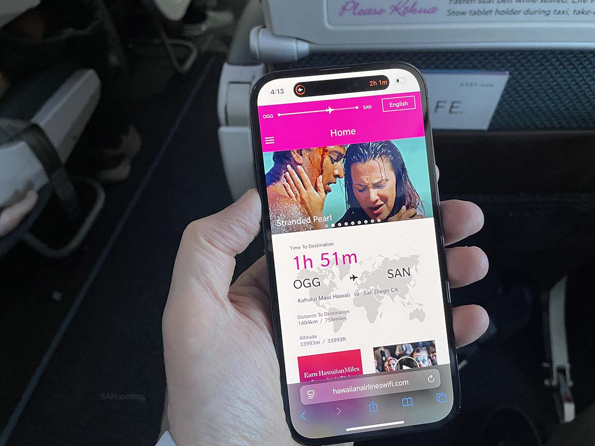 In-flight entertainment main screen Hawaiian Airlines A321neo Extra Comfort