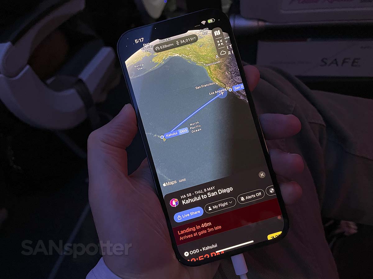 Checking flight progress in the flighty app on my flight from Kahului to San Diego