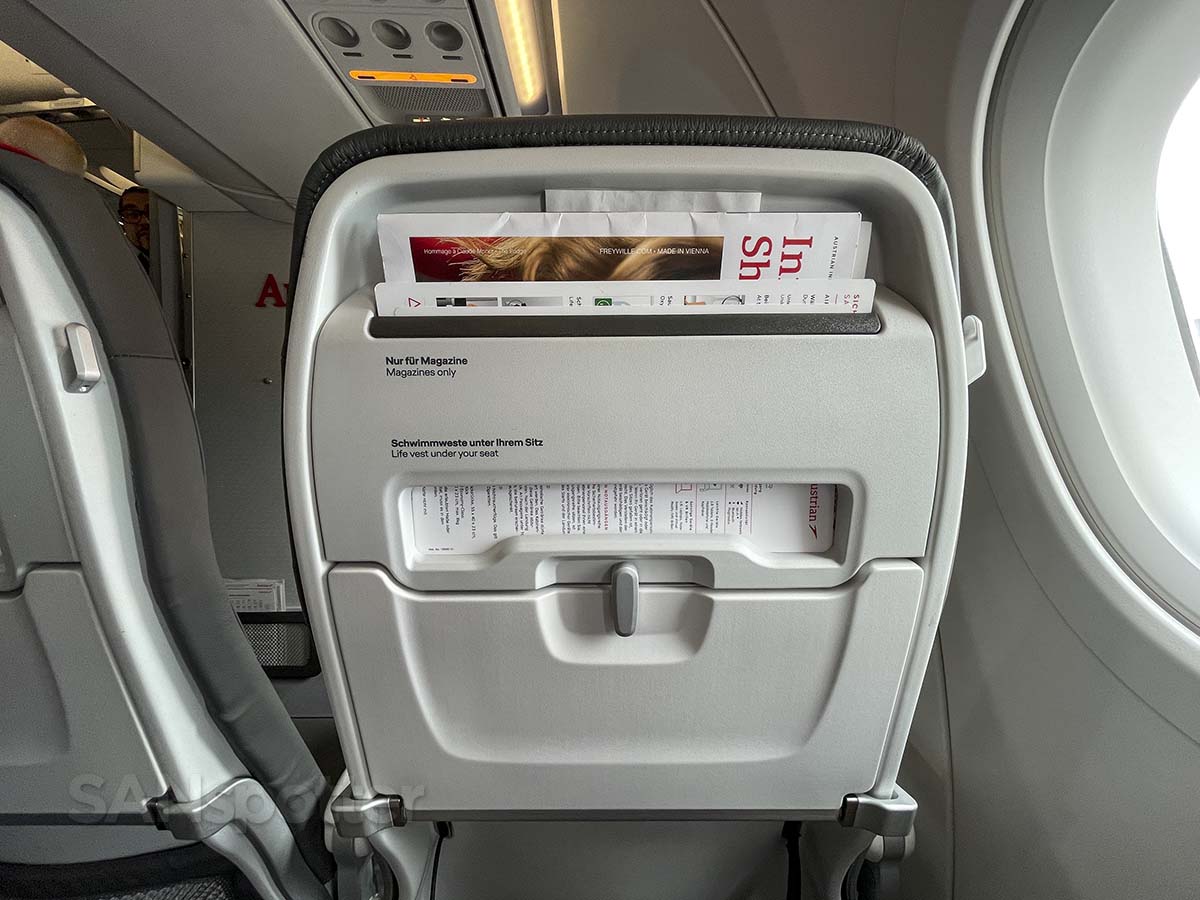 Austrian Airlines A320neo business class seat back pockets