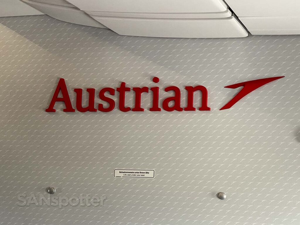 Austrian airlines logo on bulkhead wall A320neo business class