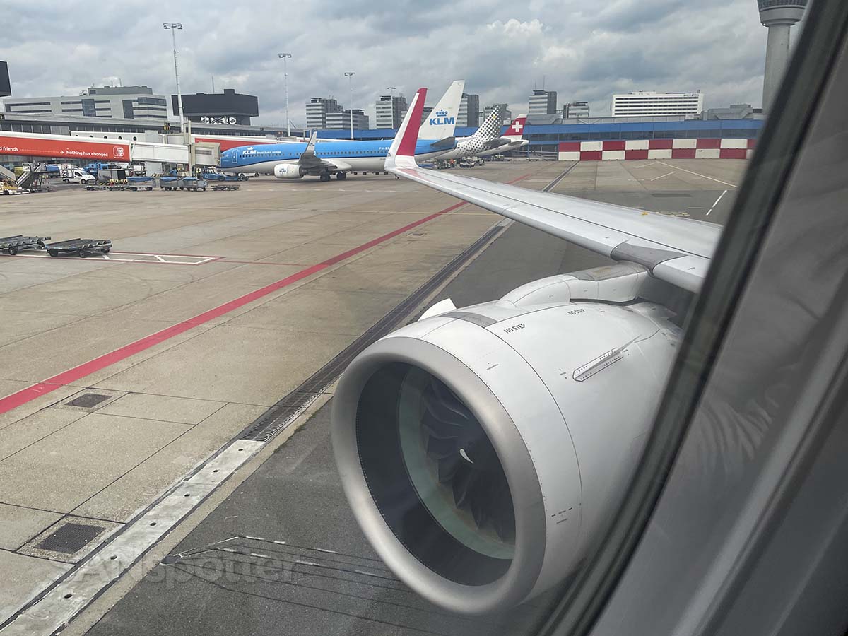 Wing and engine view from seat 2F Austrian Airlines A320neo