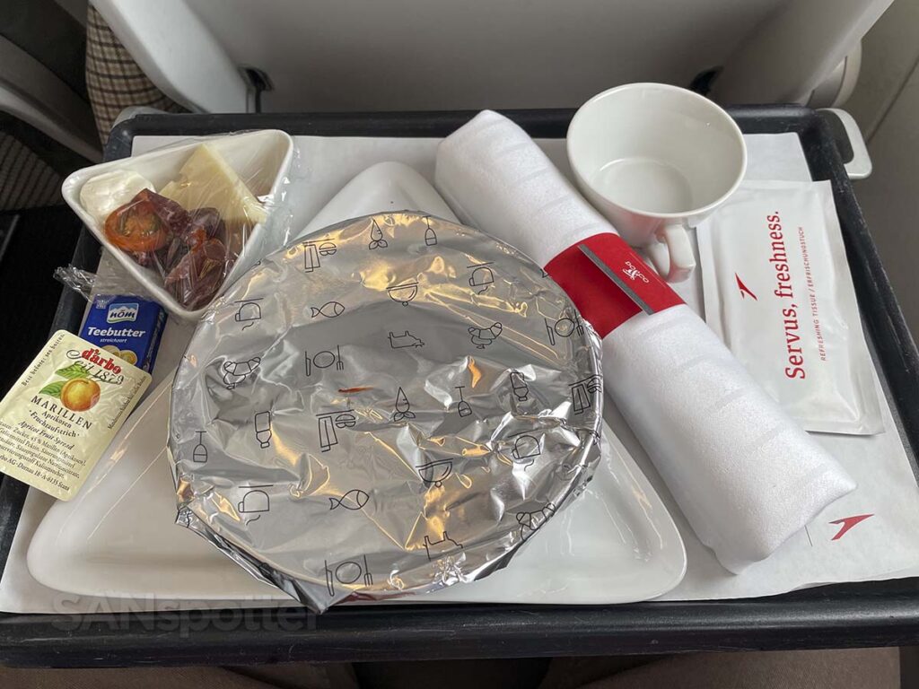 Austrian Airlines A320neo business class meal tray