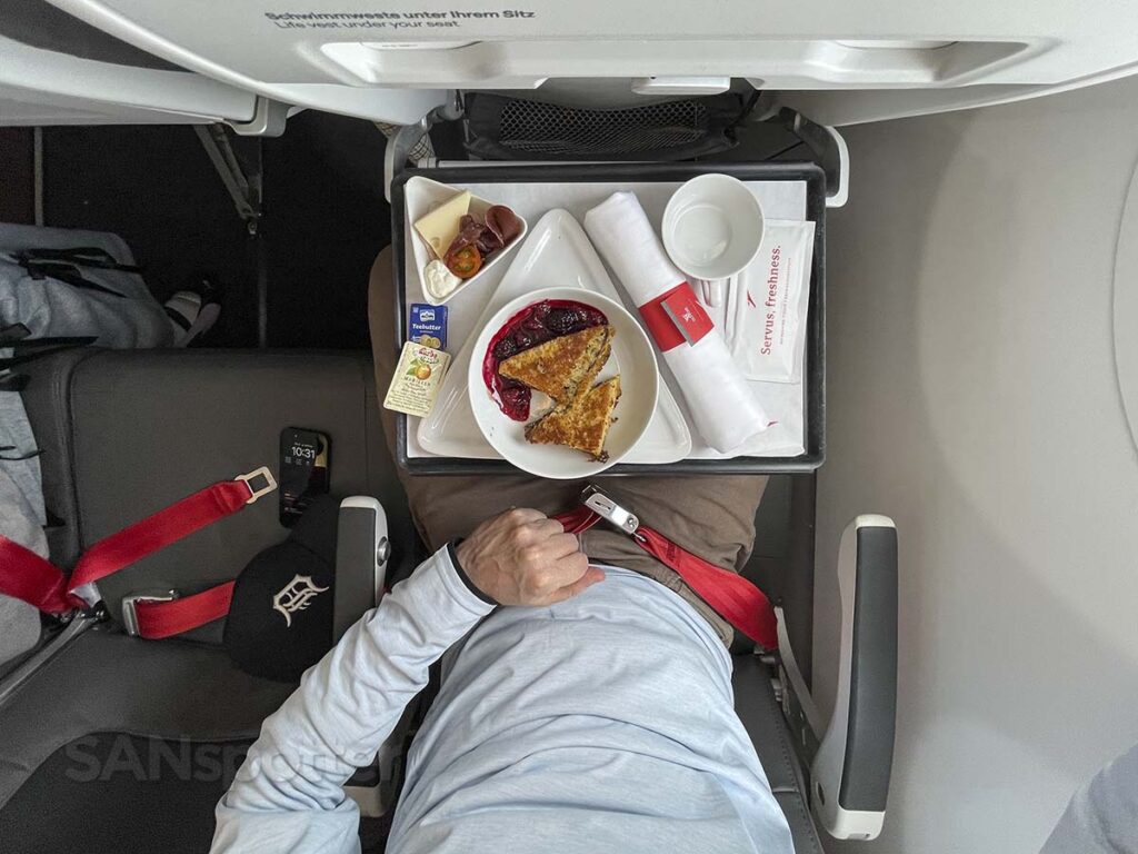 Eating breakfast in Austrian Airlines A320neo Business class
