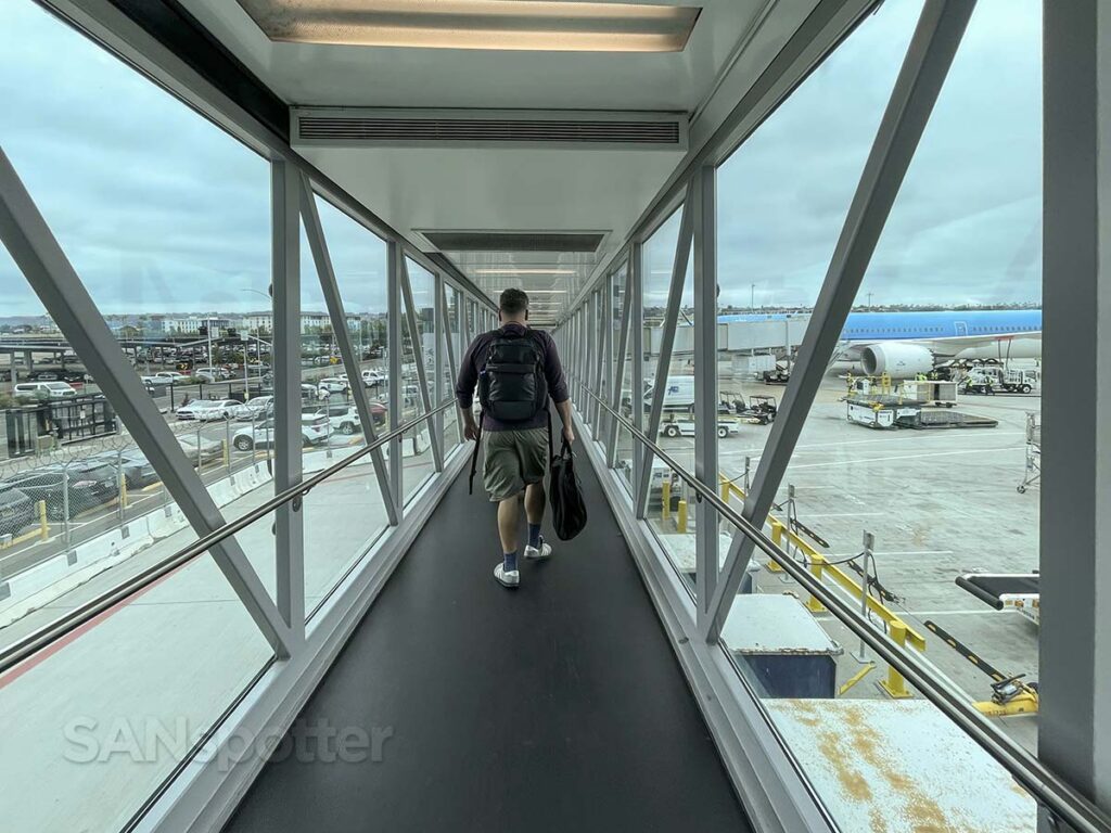 Walking down gate 51 jet bridge San Diego airport