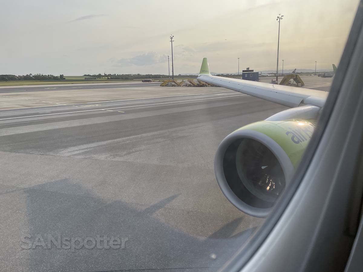 Air Baltic A220-300 taxiing to runway Vienna Airport