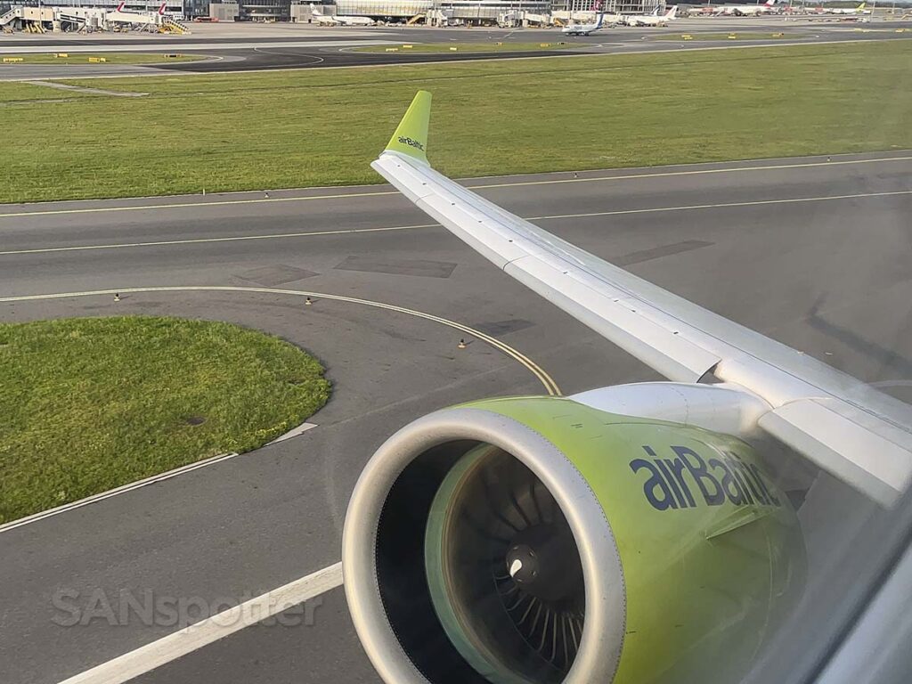 Air Baltic A220-300 taking off from Vienna airport