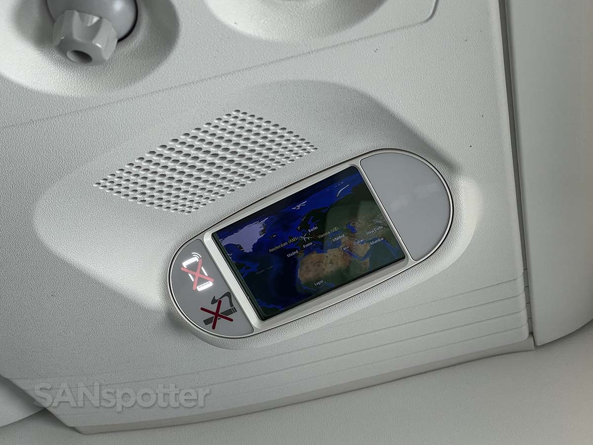 Overhead in-flight map in Air Baltic A220-300 business class