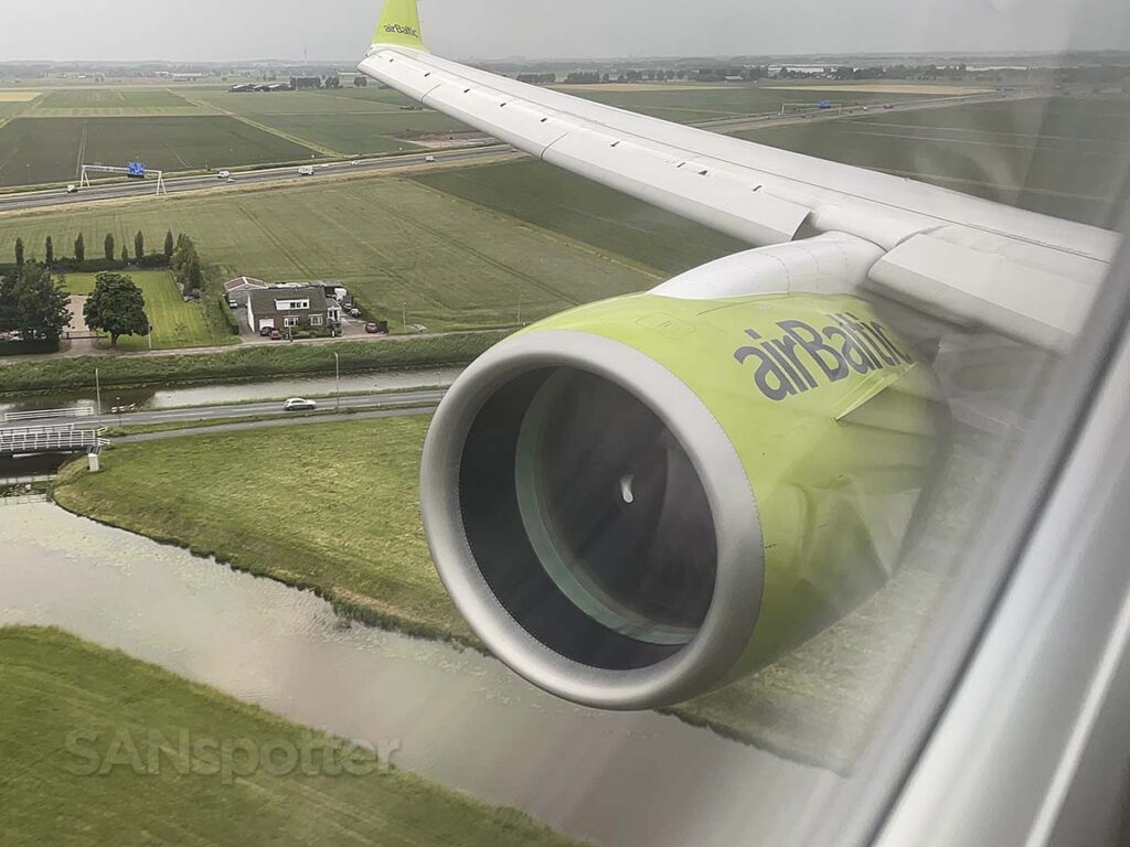 Air Baltic A220-300 short final for AMS