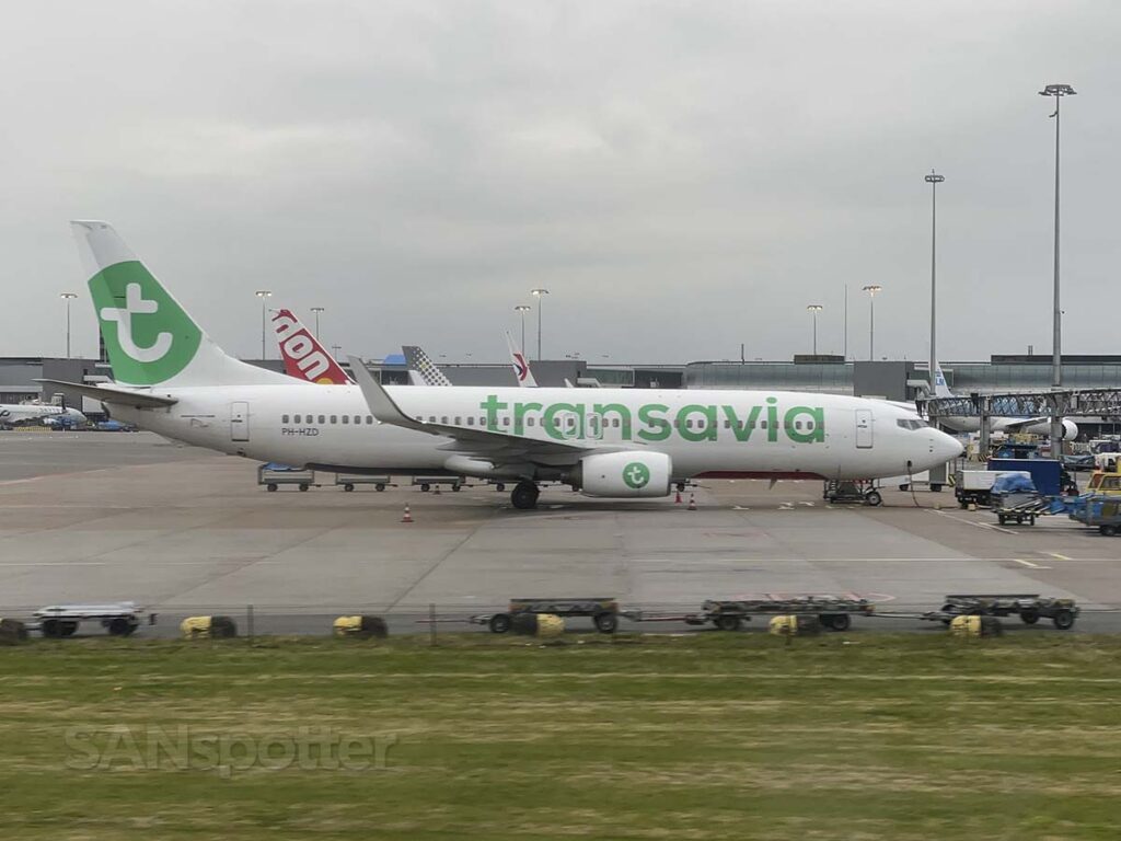 Transavia 737-800 parked on a remote stand AMS