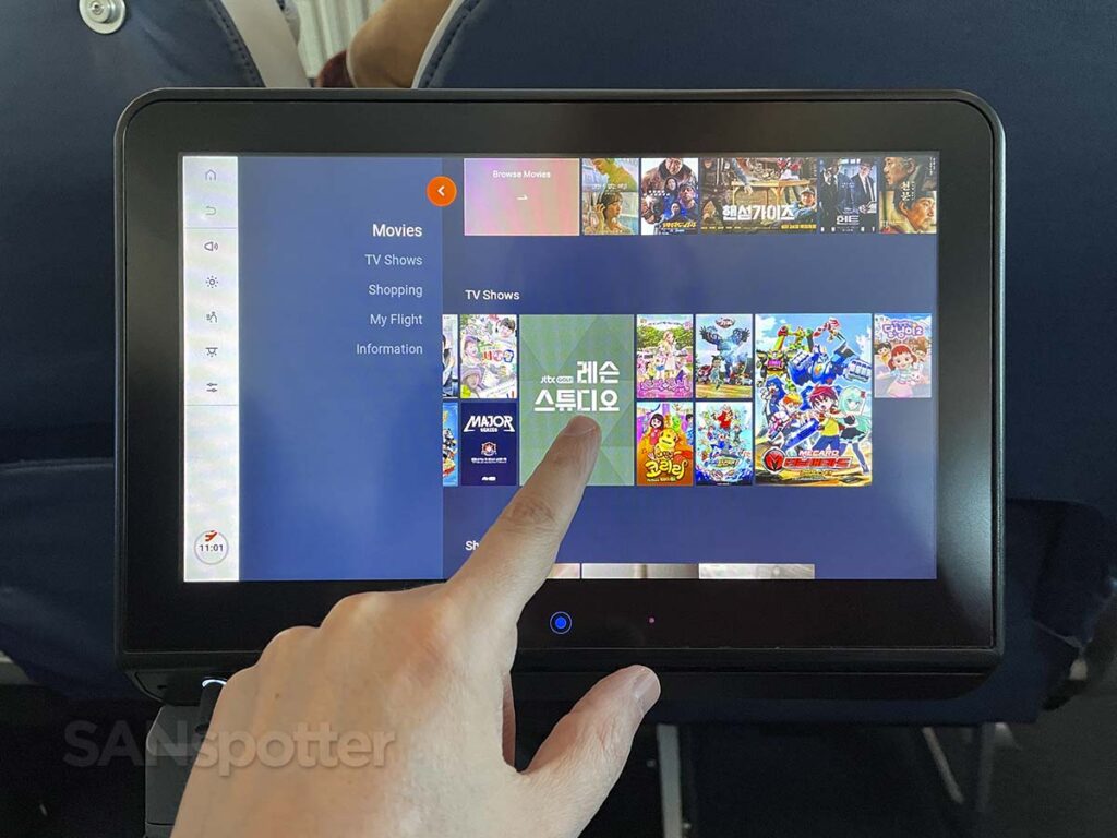 Air Premia 787-9 premium economy in-flight entertainment movie selection screen