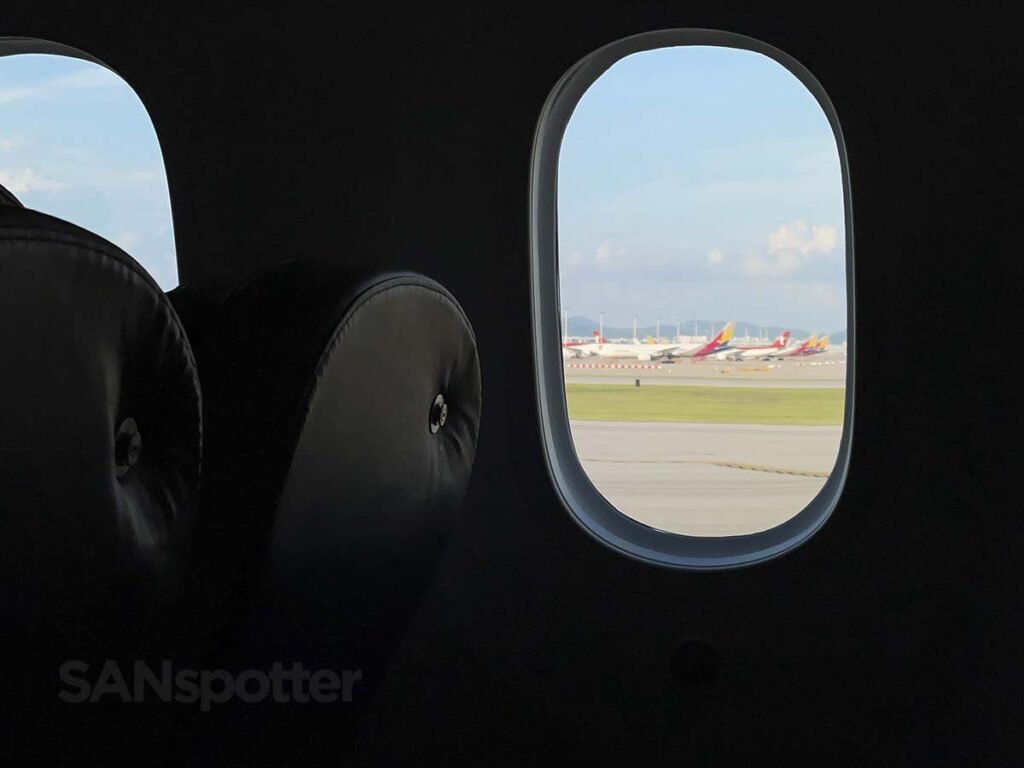 Looking out the window of a Air Premia 787-9 after landing at ICN
