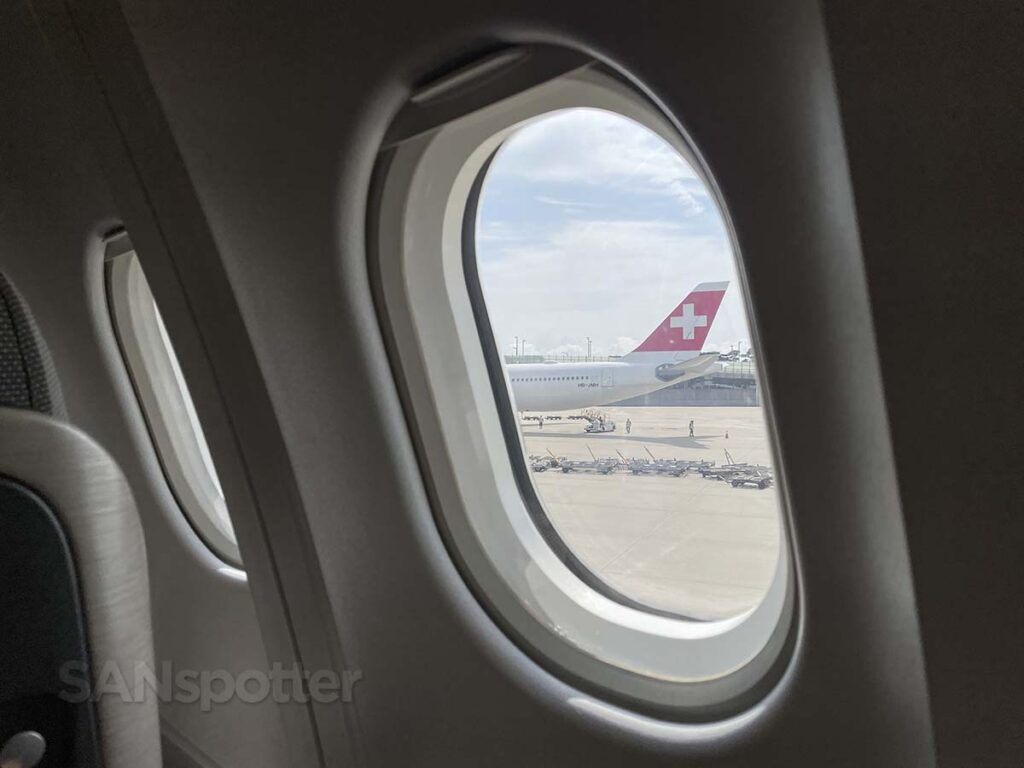 Looking out the window a of a Cathay Pacific A330-300 while pushing back from the gate at Incheon airport