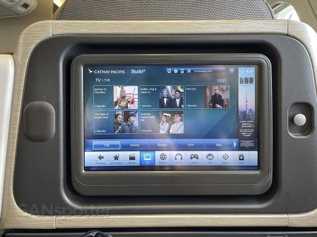 Cathay Pacific A330-300 business class Studio CX TV shows