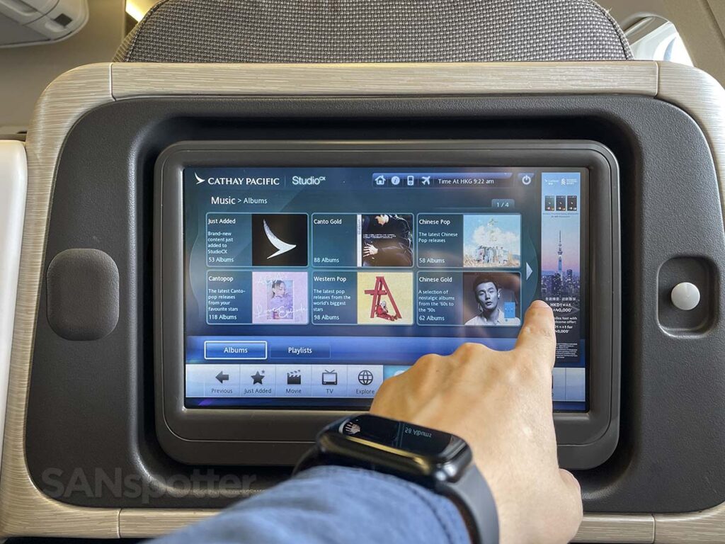 Cathay Pacific A330-300 business class Studio CX music menu