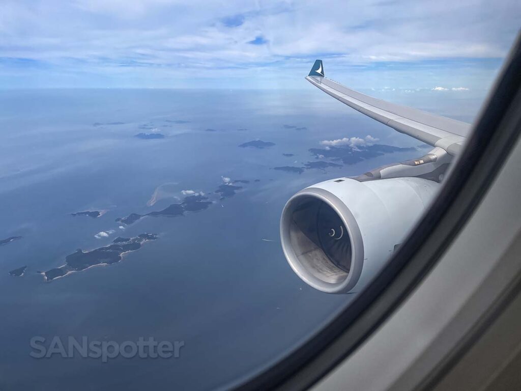 Cathay Pacific A330-300 wing and engine view moments after departing ICN