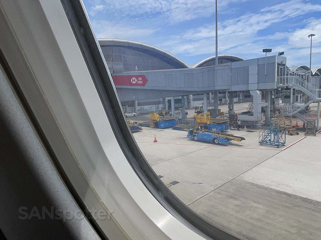 Cathay Pacific A330-300 pulling up to terminal 1 at the Hong Kong international airport