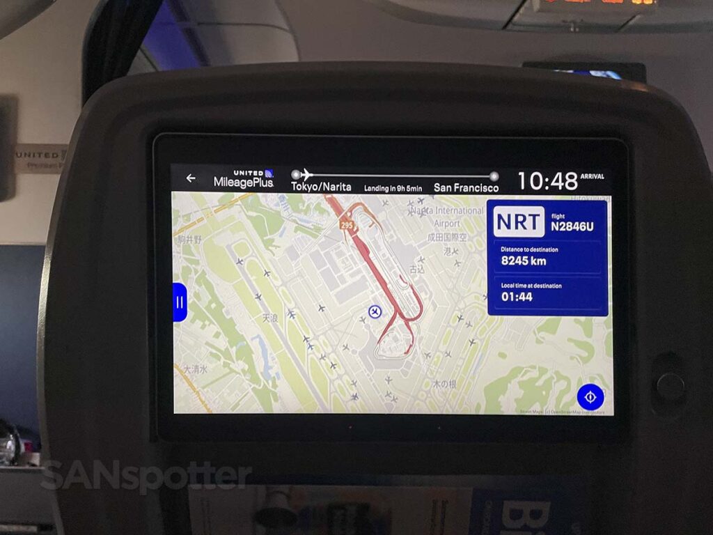 United Airlines 777-300ER Premium Plus ground positioning map the video entertainment screen