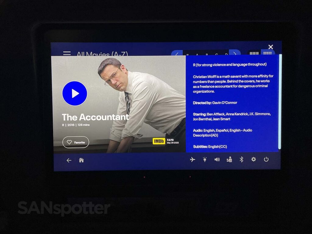 United Airlines 777-300ER Premium Plus video entertainment movie detail screen