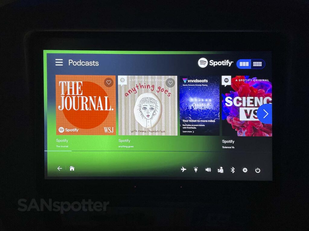 United Airlines 777-300ER Premium Plus video entertainment podcast menu