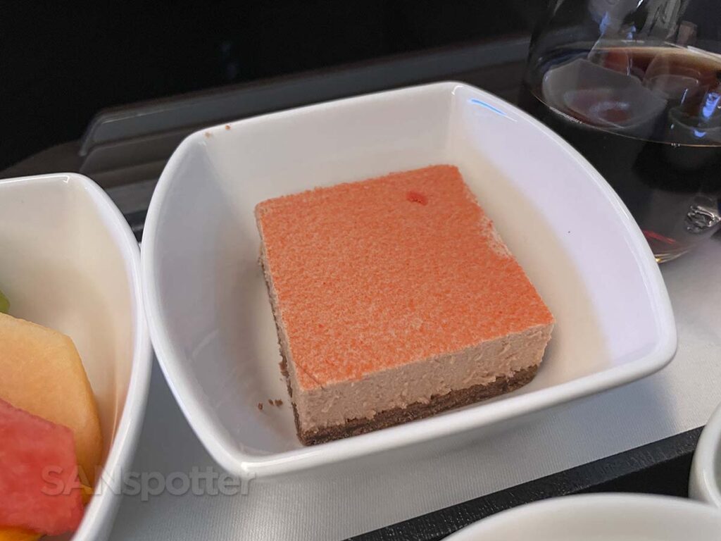 Cathay Pacific 777-300ER business class ruby chocolate mousse cake dessert
