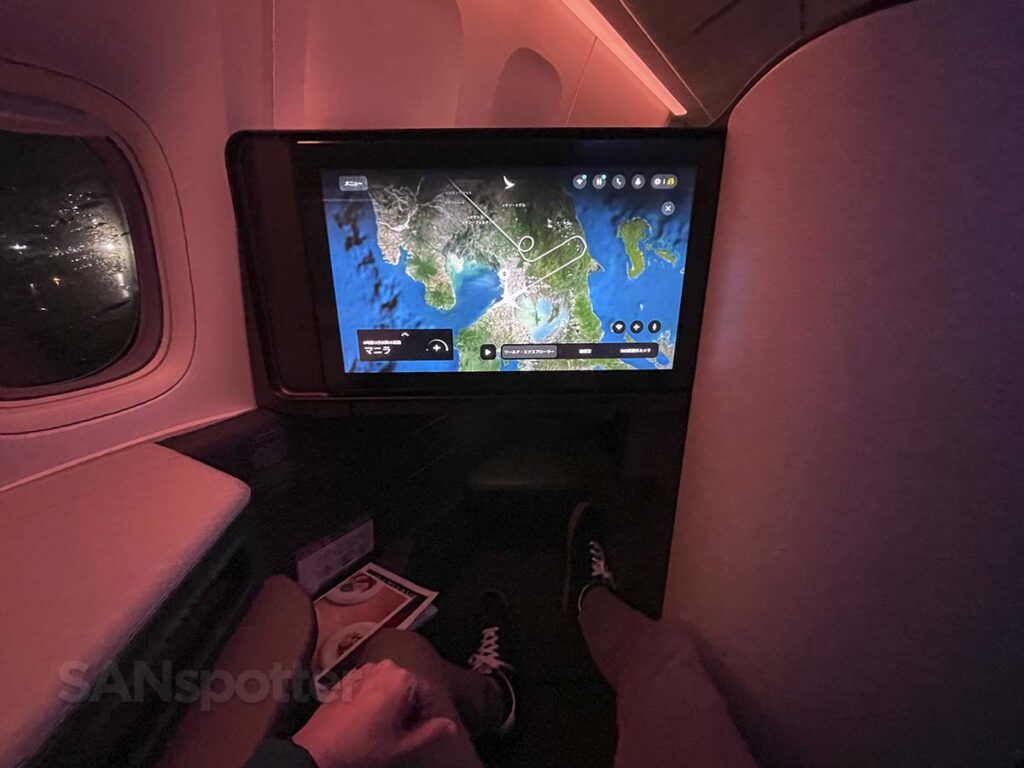 Cathay Pacific 777-300ER business class just moments after landing at the Manila airport in the Philippines at night