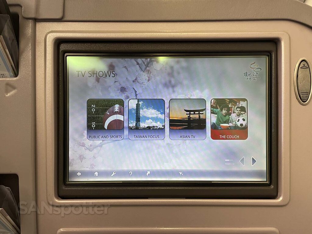 China Airlines A330-300 business class in-flight entertainment TV shows