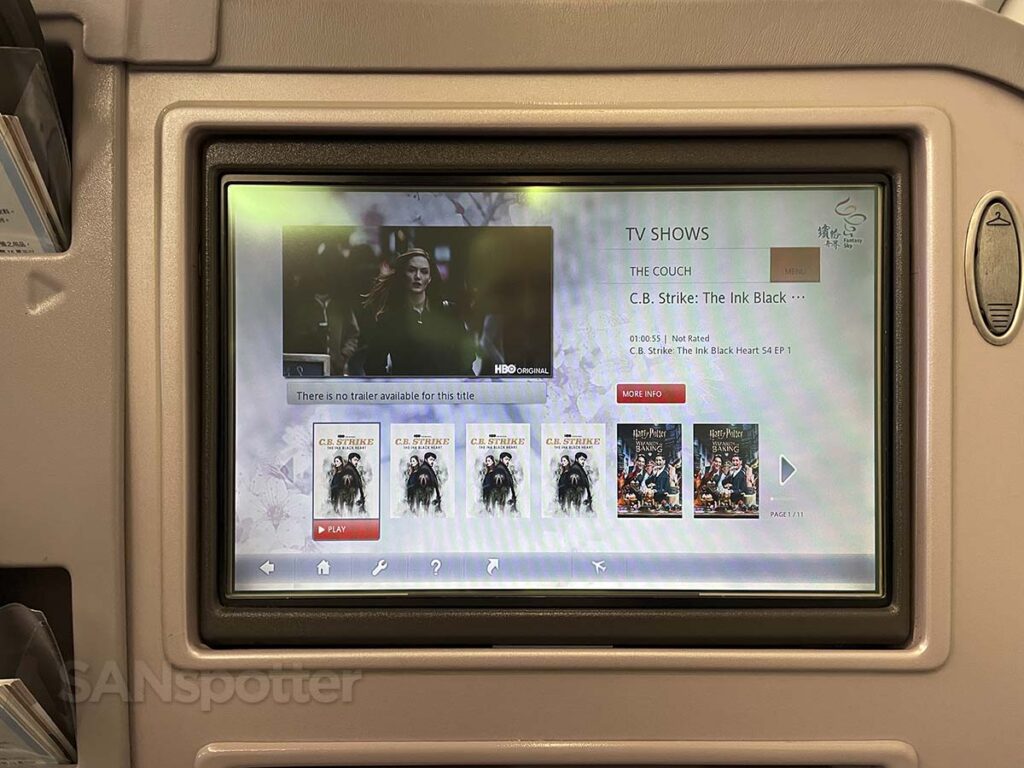 China Airlines A330-300 business class in-flight entertainment movie detail screen