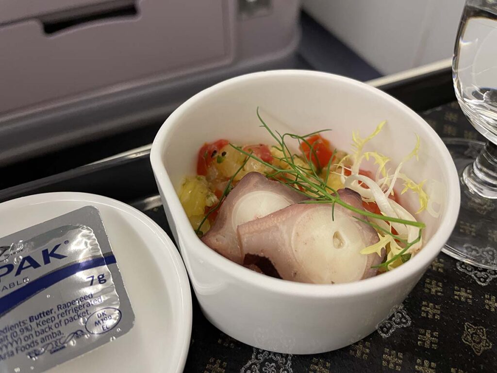 China Airlines A330-300 business class sous vide octopus with pineapple tomato salsa