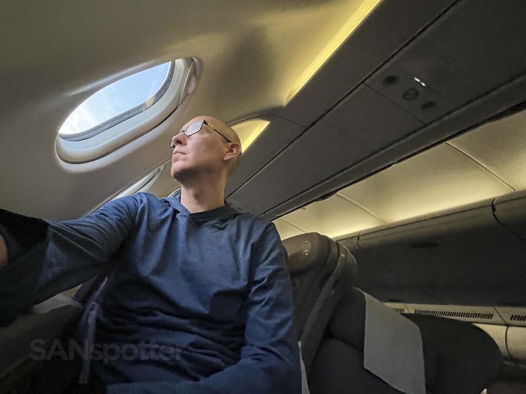 Scott (SANspotter) looking out the window of China Airlines A330-300 business class moments after landing at Narita airport