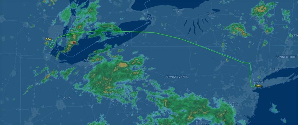 DL2577 flight track EWR-DTW