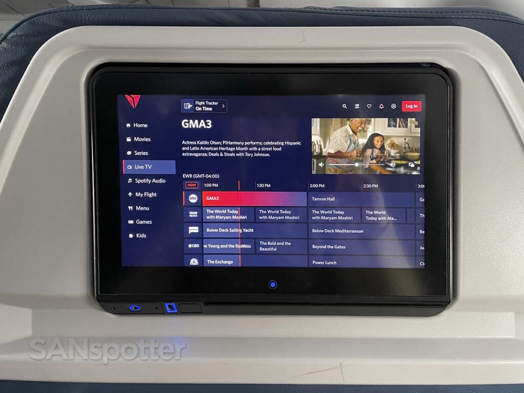 Delta A320 first class video entertainment system live TV