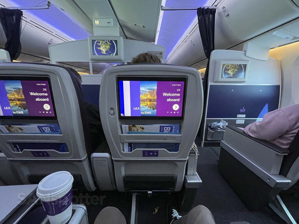 United Airlines 787-9 premium plus seat back video screens