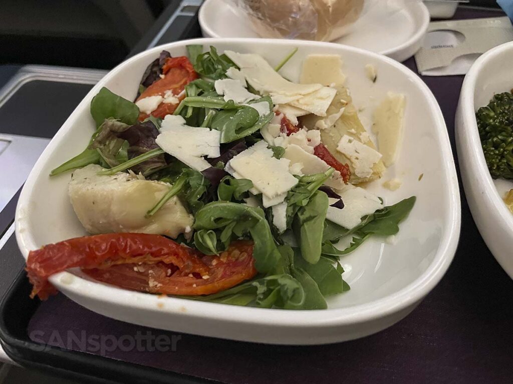United Airlines 787-9 premium plus dinner salad
