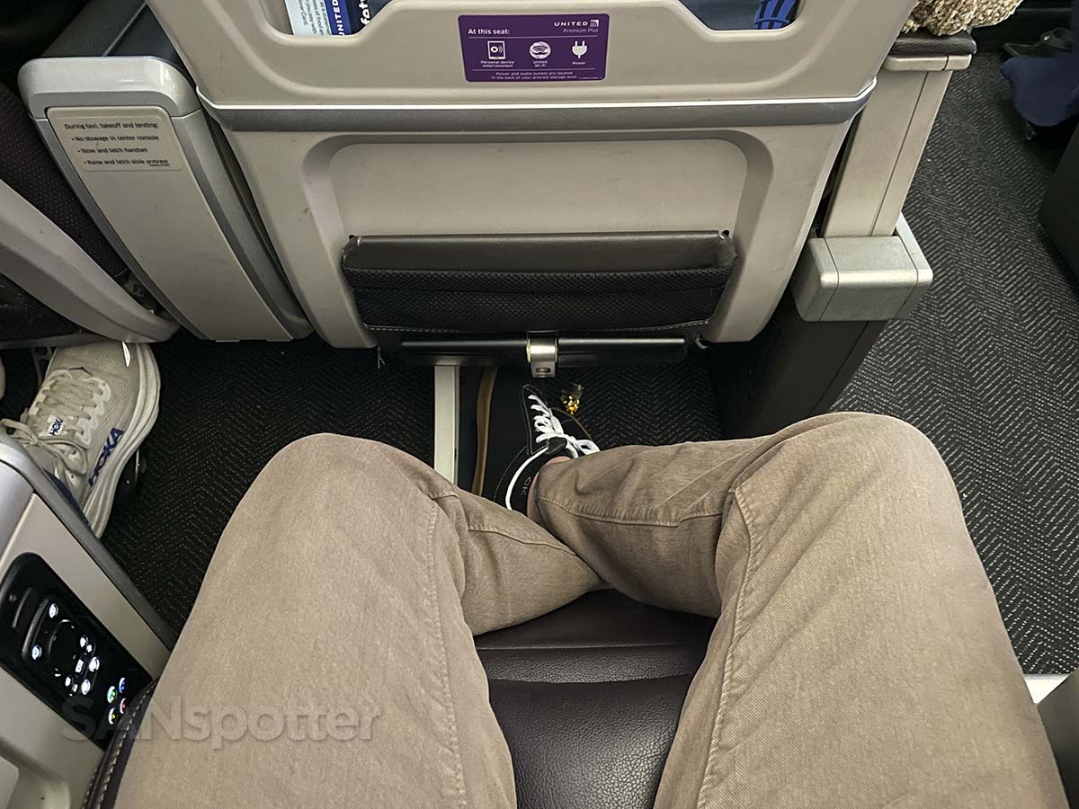 United Airlines 787-9 premium plus retractable leg rest