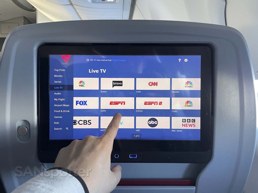 Delta A220-100 first class live TV channels