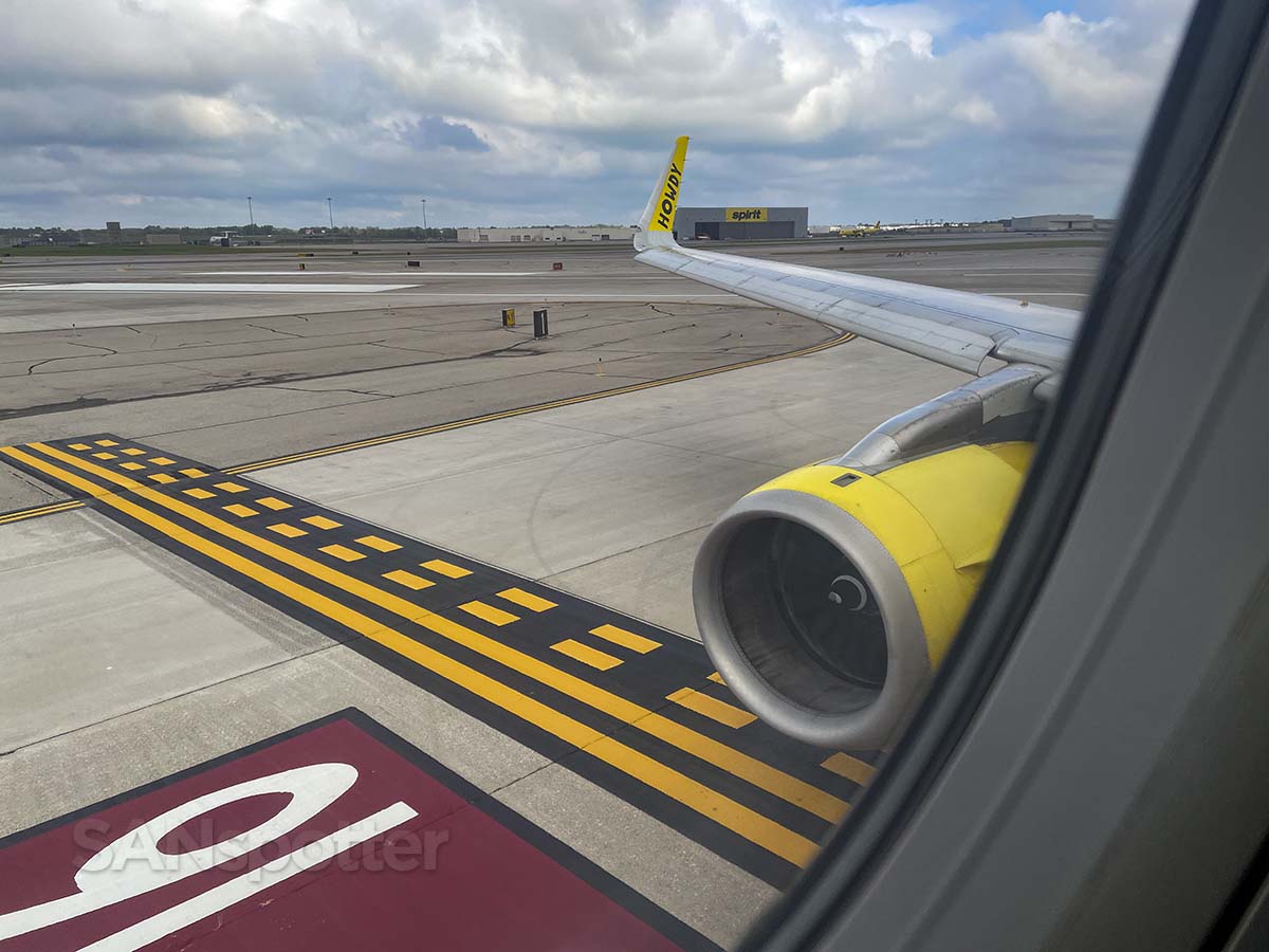 Spirit Airlines A320 lining up for departure at DTW