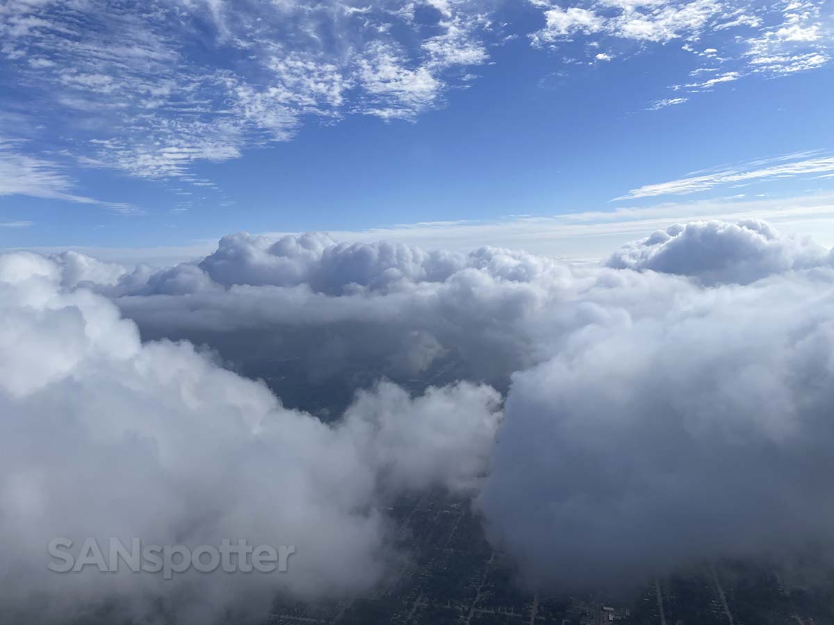 Climbing above the clouds just moments after taking off from DTW