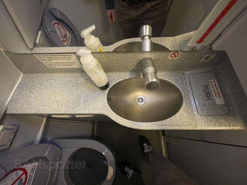 Spirit Airlines A320 first class forward lavatory sink