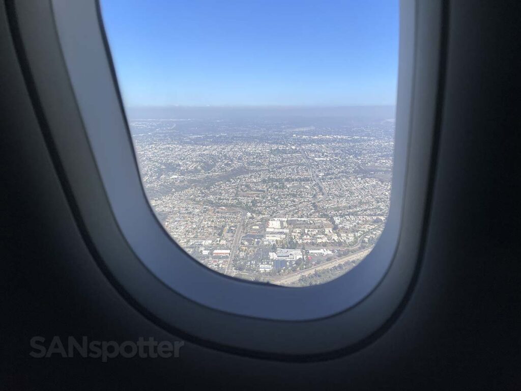 Looking out the window of a Spirit Airlines A320 while on approach into San Diego