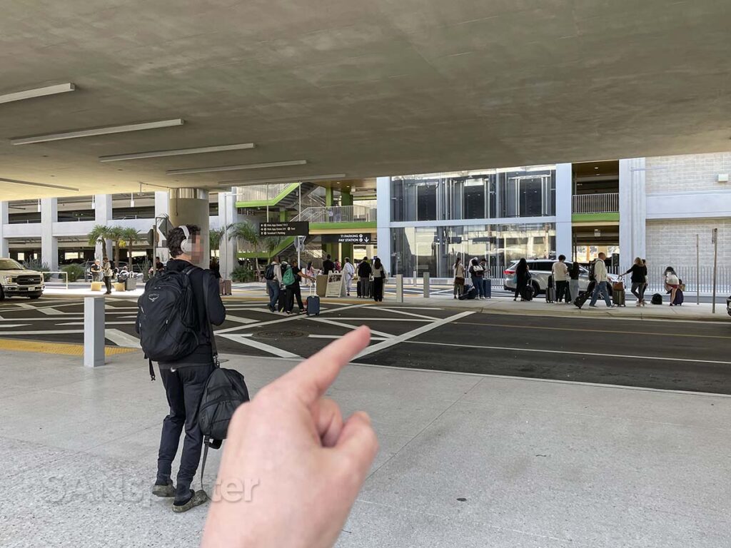 Walking towards the rideshare pick up area terminal 1 San Diego airport