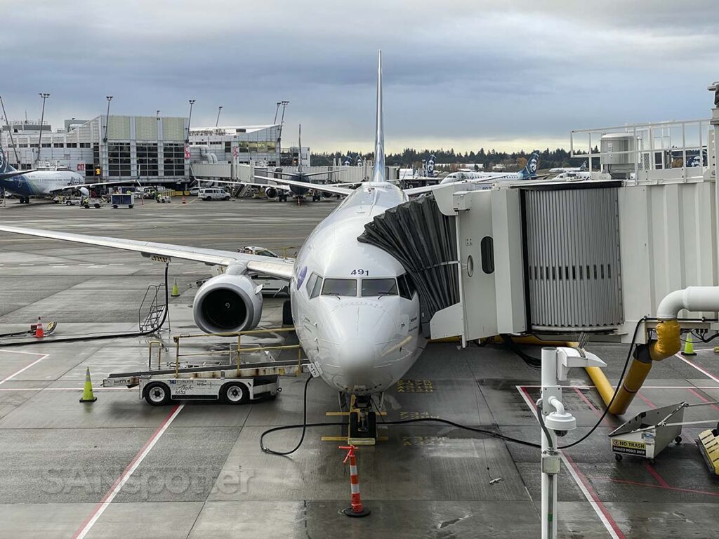 Alaska airlines 737-900ER N491AS parked at gate N10 Seattle Tacoma airport